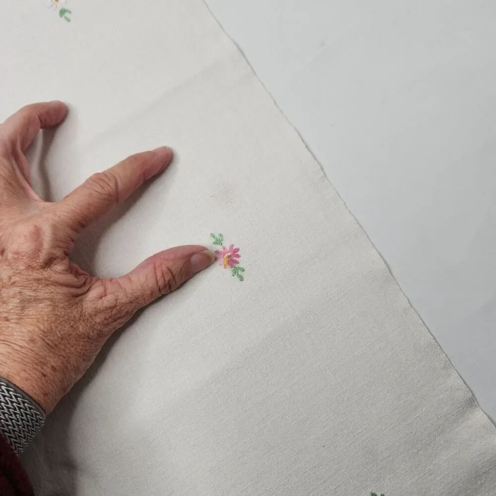 Embroidered Table Runner Dresser‎ Scarf Baskets Flowers 17in x 38in Stains
